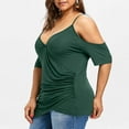 thumbnail image 3 of Fesfesfes Cold Shoulder Sling Tops for Women Plus Size Summer Tops Loose V Neck Camisole Solid Color Cross Wrap Tunic Blouse, 3 of 5