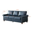 thumbnail image 3 of 3-Seat Sofa with Storage Boxes, Faux Leather Mid Century Modern Couches, Comfy Chairs with Nails Decoration and Wood Legs for Living Room, Navy Blue, 3 of 9