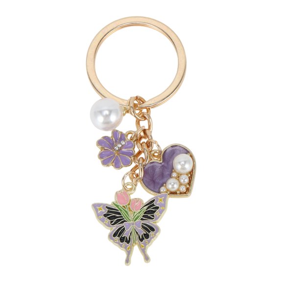 Unique Bargains 1 Pc Handbag Charms Keychains Flowers Butterfly Bag Accessories Purple