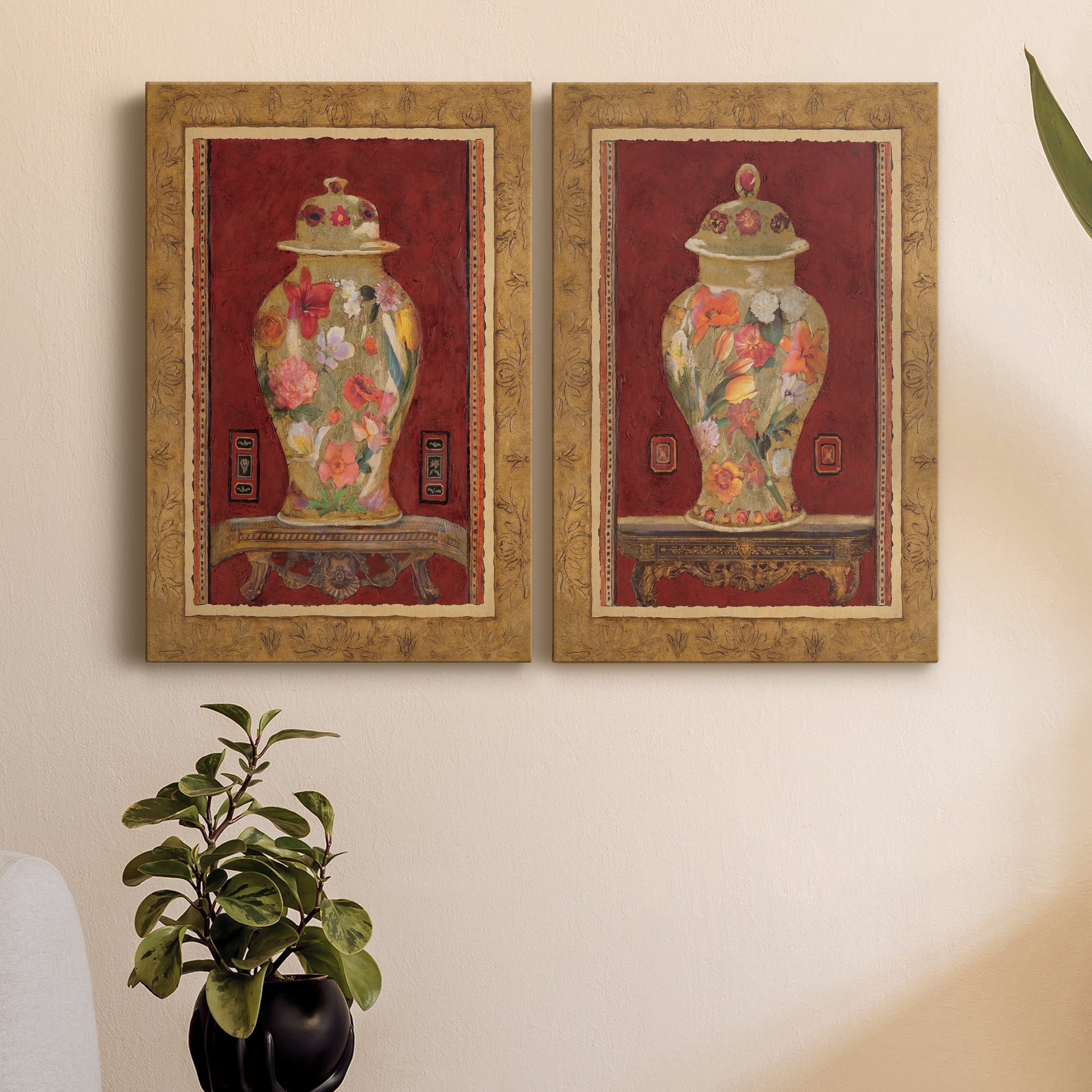 Romantic Urn I Premium Gallery Wrapped Canvas - Ready to Hang - Set of 2 - 8 x 12 Each