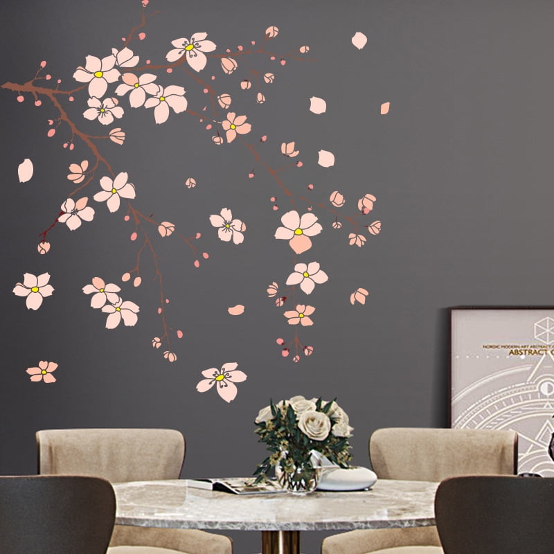 Décoration Chambre Enfant Branche Oiseaux Stickers Muraux Decalmile Fleurs Cerisier Rose - Déco Murale Branche Arbre Oiseaux - Enfant Salon Décalcomanie Amovible