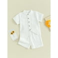 thumbnail image 3 of Gupgi Boys Summer Cotton Outfits Kids Solid Color Buttons Short Sleeve Tops Elastic Waist Shorts, 2Pcs Set, 3 of 6