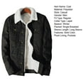 thumbnail image 7 of Fusipu Men Jean Jacket Plush Lining Single Breasted Turndown Collar Solid Color Long Sleeve Coldproof Winter Thicken Lapel Denim Coat for Trip, 7 of 7