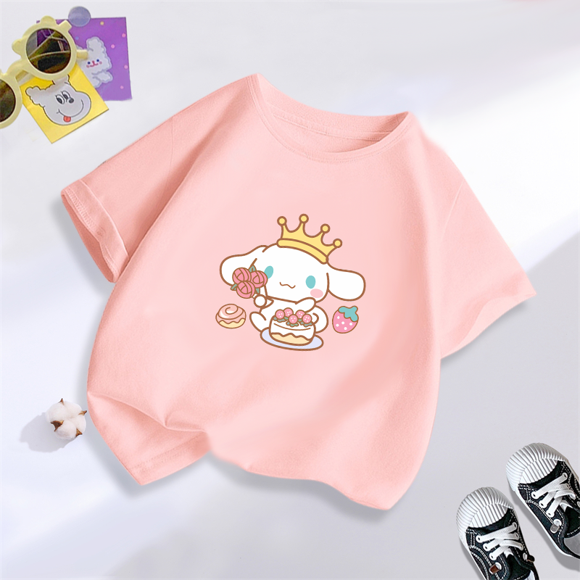 Miniso Sanrio Cinnamoroll Kids Costume Kawaii Kuromi My Melody Cotton Printed T-shirt Summer Loose Children Short-sleeved Top