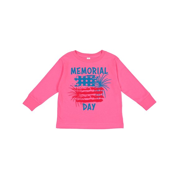 Inktastic Memorial Day Distressed American Flag with Fireworks Boys or Girls Long Sleeve Toddler T-Shirt
