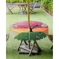 thumbnail image 4 of Fsddascl Pink Tree Outdoor Tablecloth - 54 Inch Round Dining Table Cover, Orange Gradient Sky Retro Watercolor Grass Waterproof Outdoor Table Cloth with Umbrella Hole & Zipper for Picnic/Patio/Party, 4 of 7