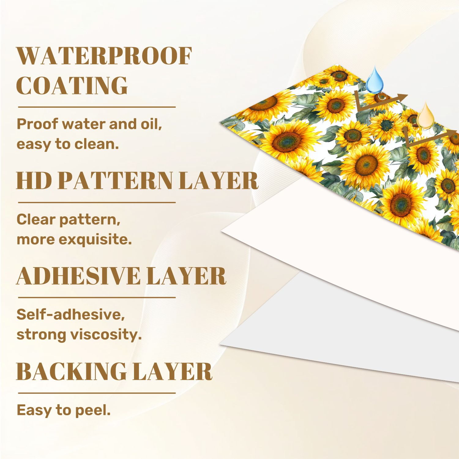 Peel and Stick Wallpaper 17.7in x 9.8ft Sunflower Vibrant Yellow Petals Green Leaves Contact Paper Vinyl Self-Adhesive Removable Wall Paper for Bedroom DIY Home Decor Renter Friendly