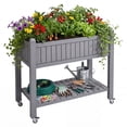 thumbnail image 6 of Uforic Mobile Raised Garden Bed 42.5x17.3x35.4 in, Elevated Plastic Planter Box with Drain Plug, Storage Shelf & Wheels, Light Brown, 6 of 8