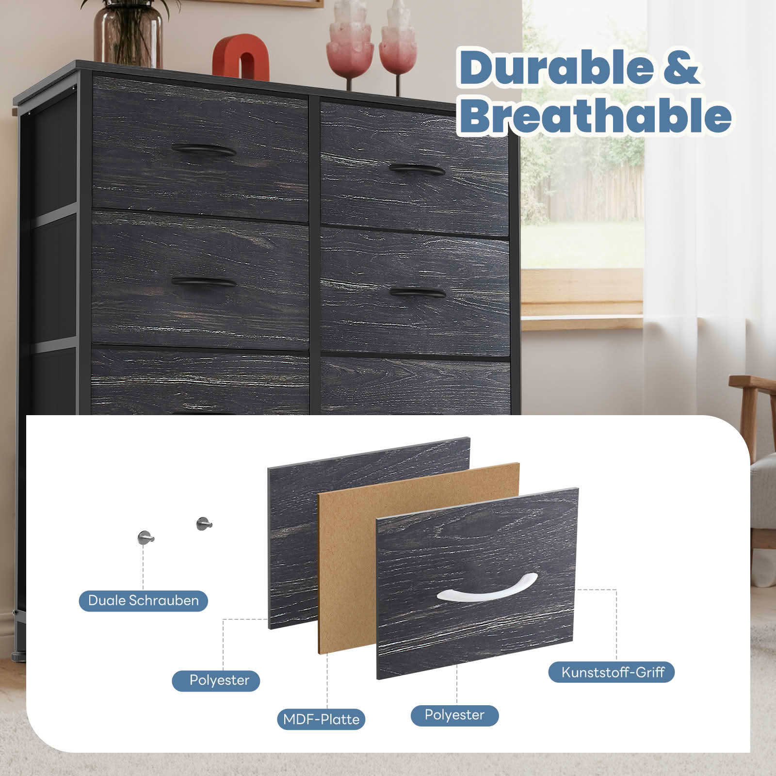 MAYEERTY 8 Drawer Tall Dresser Fabric Storage Tower Wooden Top for Kid Room Closet Entryway Nursery