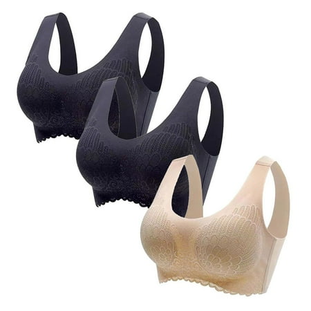 Clearance! HCURIBAD Sports Bra  Push up Bra 3 Pcs Women s Seamless Comfort Sports Bra Padded Soft Stretch Non-Steel Ring Sleep Bra  Wireless Bras  Bras for Women L M
