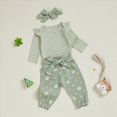 thumbnail image 3 of HCNTES Baby Girl Clothes Winter Newborn Infant Girl Outfit Sets Rib Knit Stripes Romper Daisy Print Pants Hairband Baby Clothes for Girls 0 3 6 12 18 24 Months, 3 of 5