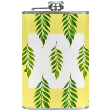 

josid Leaf Pattern 3.6x6in Stainless Steel Small Flask Leak-Proof Stainless Steel Construction Wrapped in Premium Two-Layer Leather Nano-Printed Design 227ml Capacity