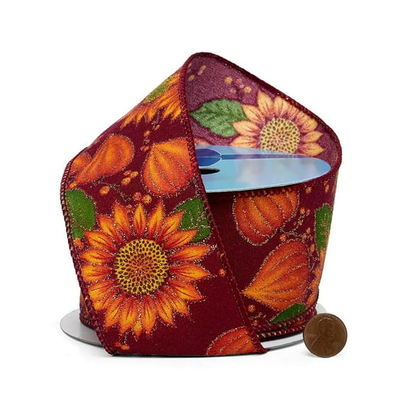 Autumn Floral With Glitter Accents Wired Ribbon - 2 1/2in. x 10 Yards (56000011)