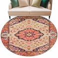 thumbnail image 2 of Round Area Rug 6ft,Abstract Bohemian Floral Washable Carpet Non-Slip Runner Accent Rugs Indoor Floor Mat for Bedroom Living Room Decor,Retro Ethnic Boho Totem, 2 of 9