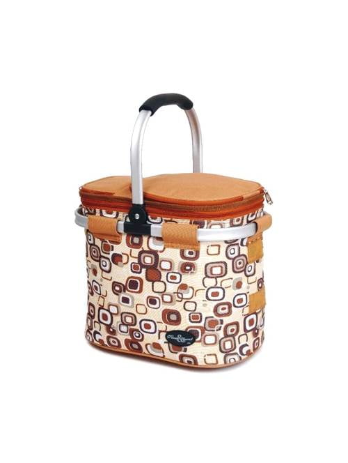 Aluminum Framed Picnic Cooler Basket w Service in Brown