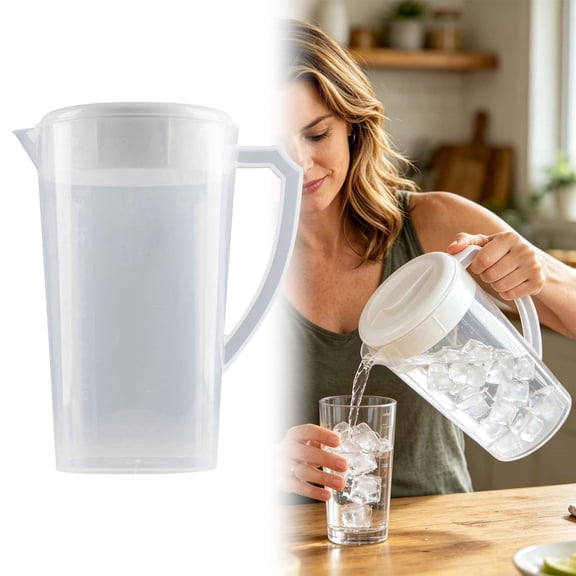 Plastic Water Jug with Lid and Handle,Transparent Reusable Pitcher,Large Capacity Plastic Water Jug,Heat Resistant Cold and Hot Beverage Jug for Juice,Milk,Tea,Shakes and More (3L)