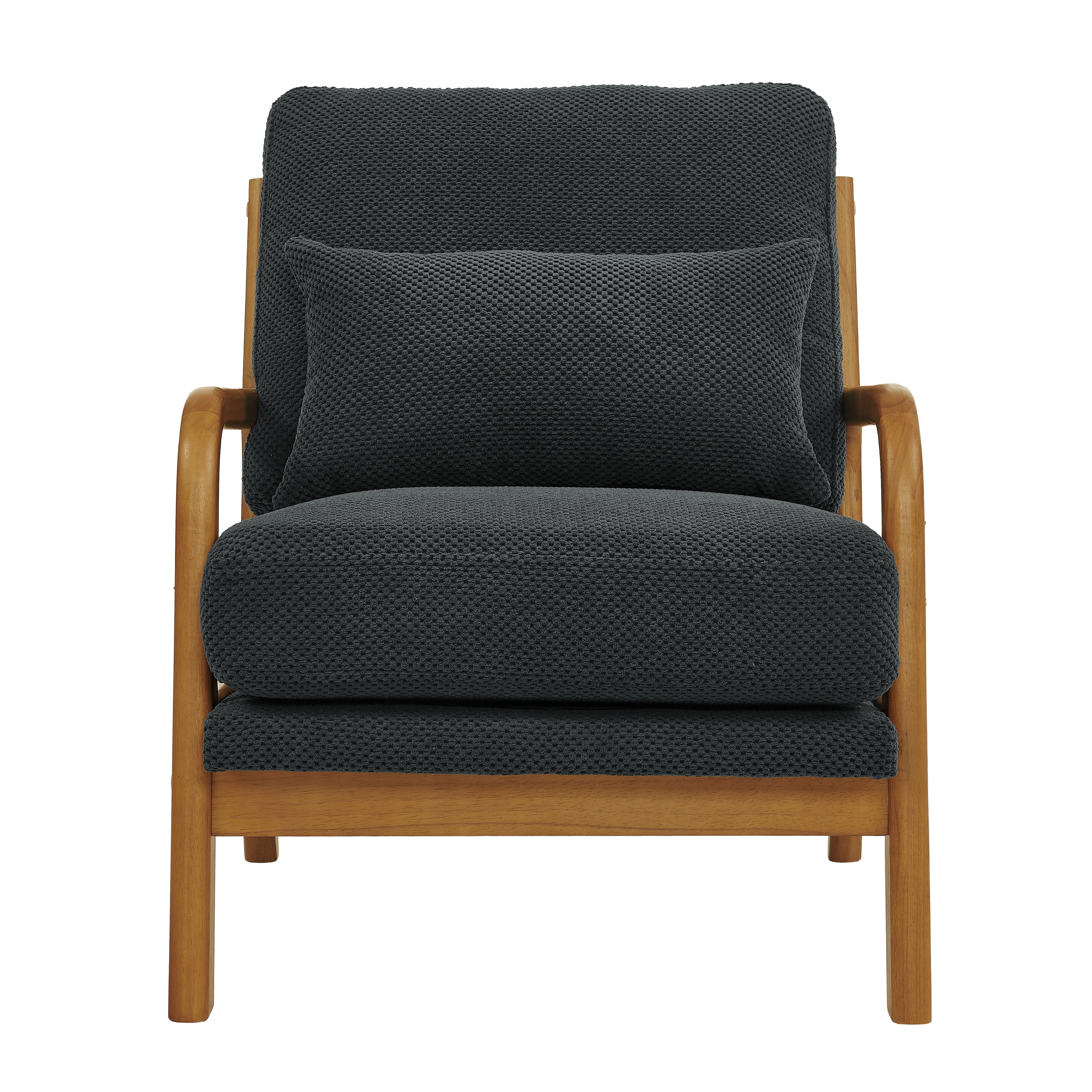 Homy Casa Mid-Century Modern Reading Chair, Upholstered Accent Armchair with Wood Frame, Dark Gray