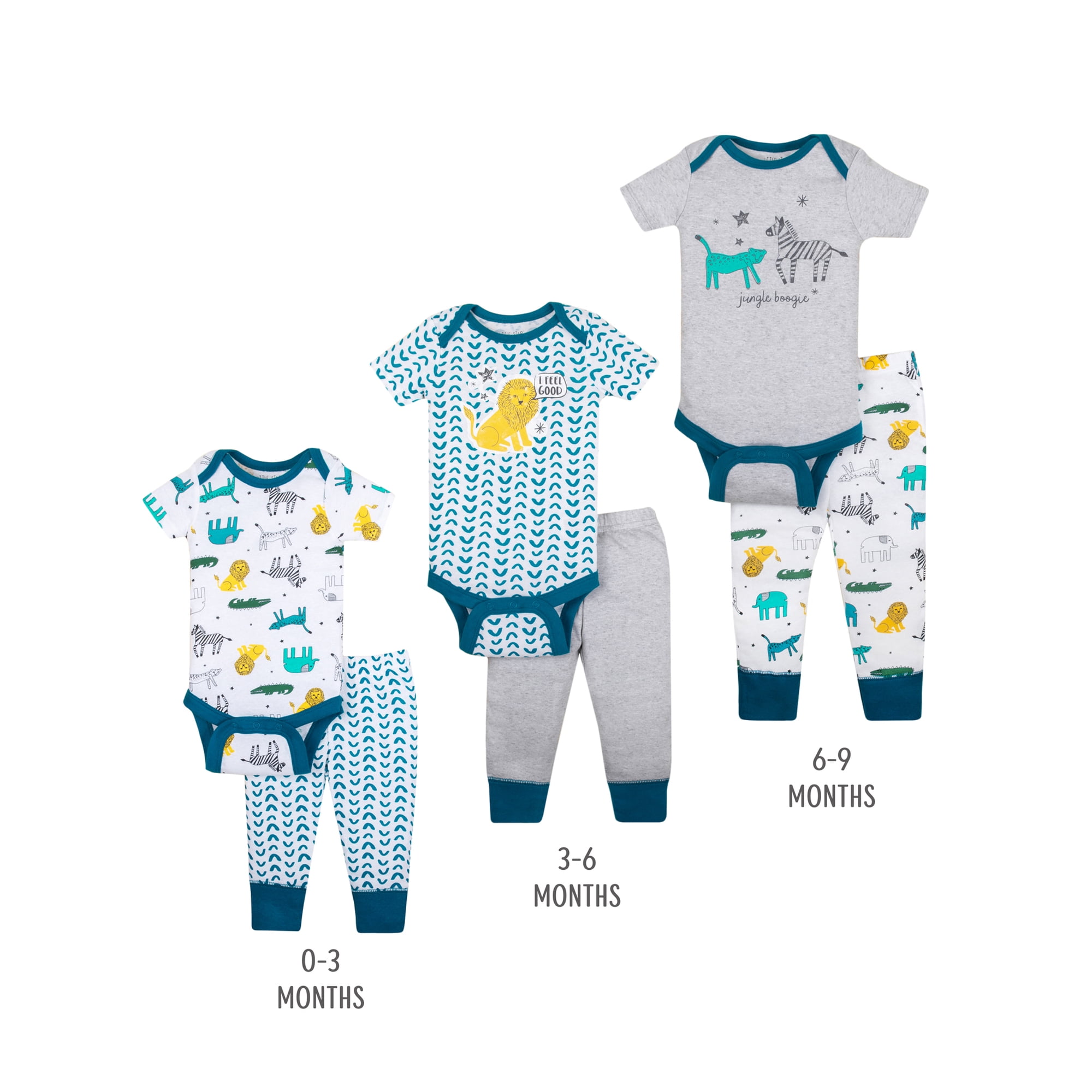 Little Star Organic Baby Boy Grow With Me Bodysuits & Pants Shower Gift Set, 6-Piece