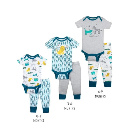 - Little Star Organic Grow with Me Bodysuits & Pants Baby Shower Gift Set, 6pc (Baby Boys)