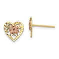 thumbnail image 4 of 14k Gold Two-tone Diamond Cut Heart & Flower Earrings, 4 of 7
