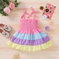 thumbnail image 4 of PEASKJP Toddler Baby Girls Rainbow Dress Cotton Linen Halter Sleeveless Smocked Dress Beach Holiday Dress Pink, Sizes 80, 4 of 4