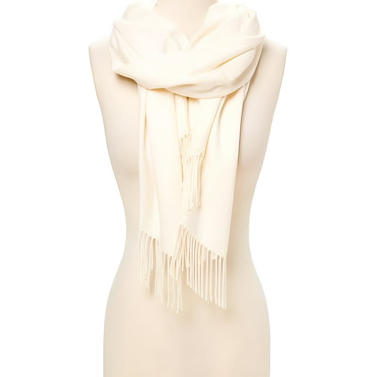 Oussum Pashmina Silk Scarf Wrap for Women's Fashion in Cream with
