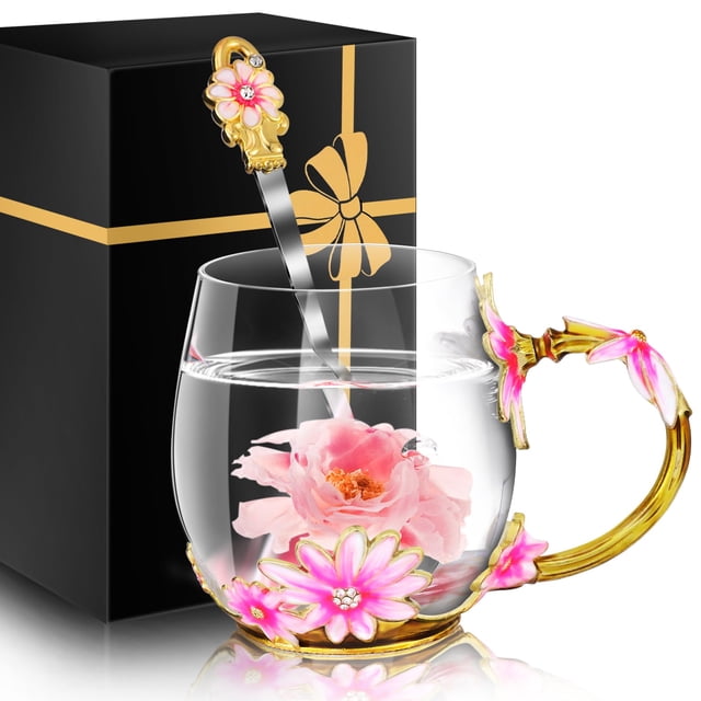 Juego de tazas de vidrio para té y café MNZZ para mujer con cuchara Pretty