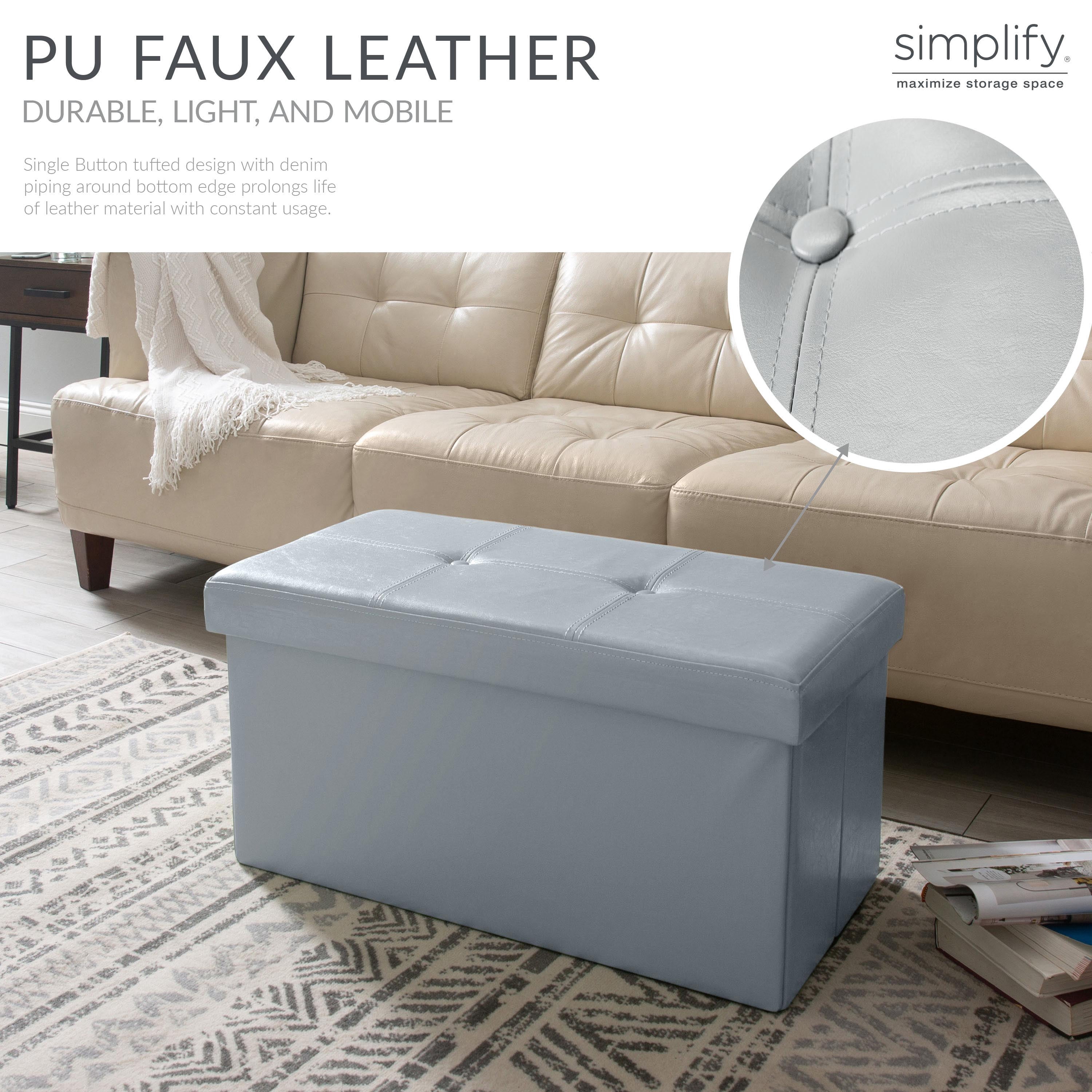 Simplify Laux Leather Double Folding Ottoman, Gray (30x16x16)