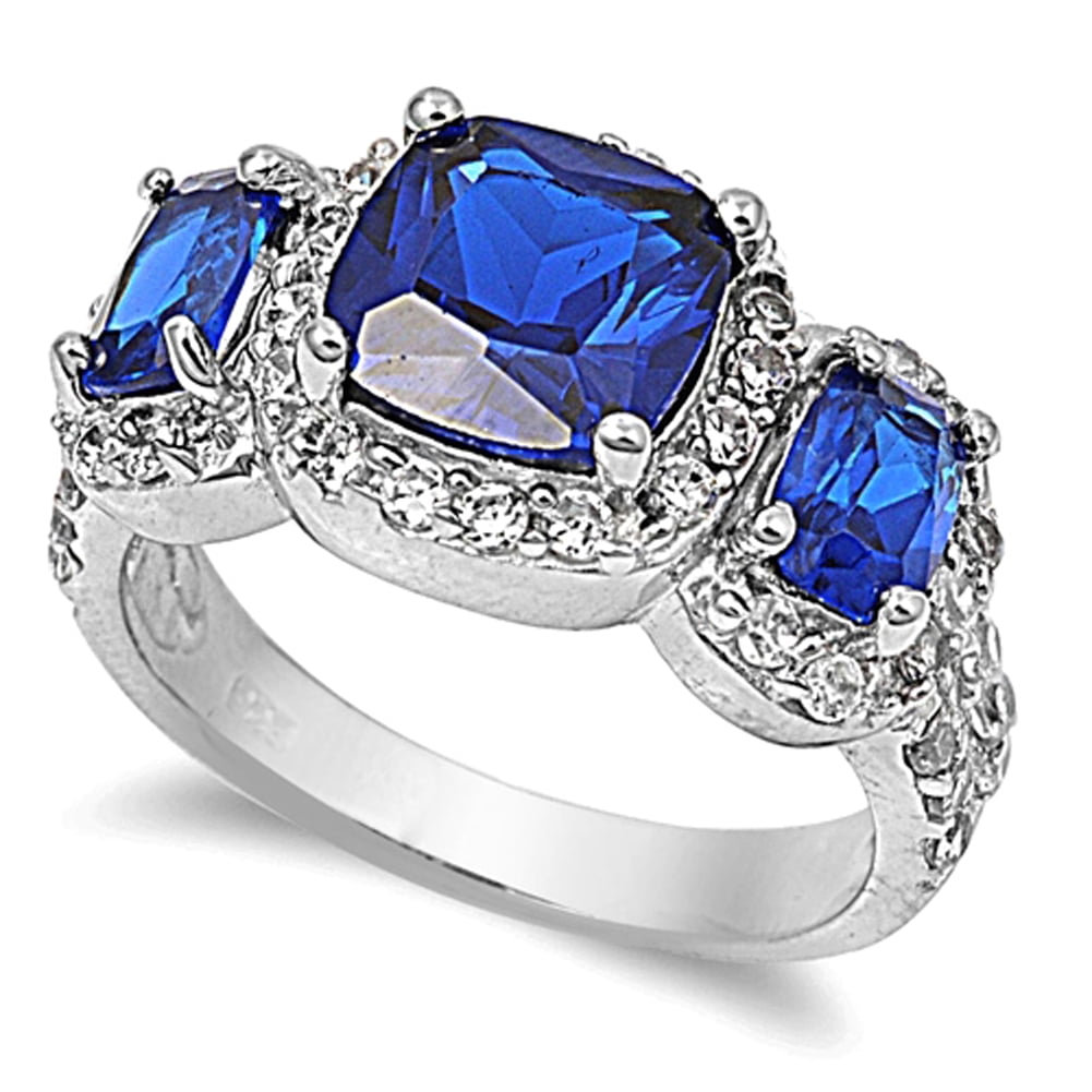 925 Silver Blue Simulated Sapphire Triple Halo Ring Bahrain Ubuy