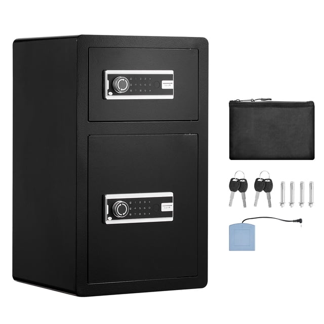 KFFKFF Dual-Entry 4.5 cu.ft Security Safe with Key and Combination Lock, Includes Fire-Resistant Pouch, Key Organizer, Illumination, Plus Adjustable/Removable Shelves, in Black