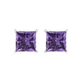 thumbnail image 3 of 3 Ct Princess Cut Studs Purple Alexandrite 18K White Solid Solid Gold Everyday Dainty Earrings Push Back, 3 of 7