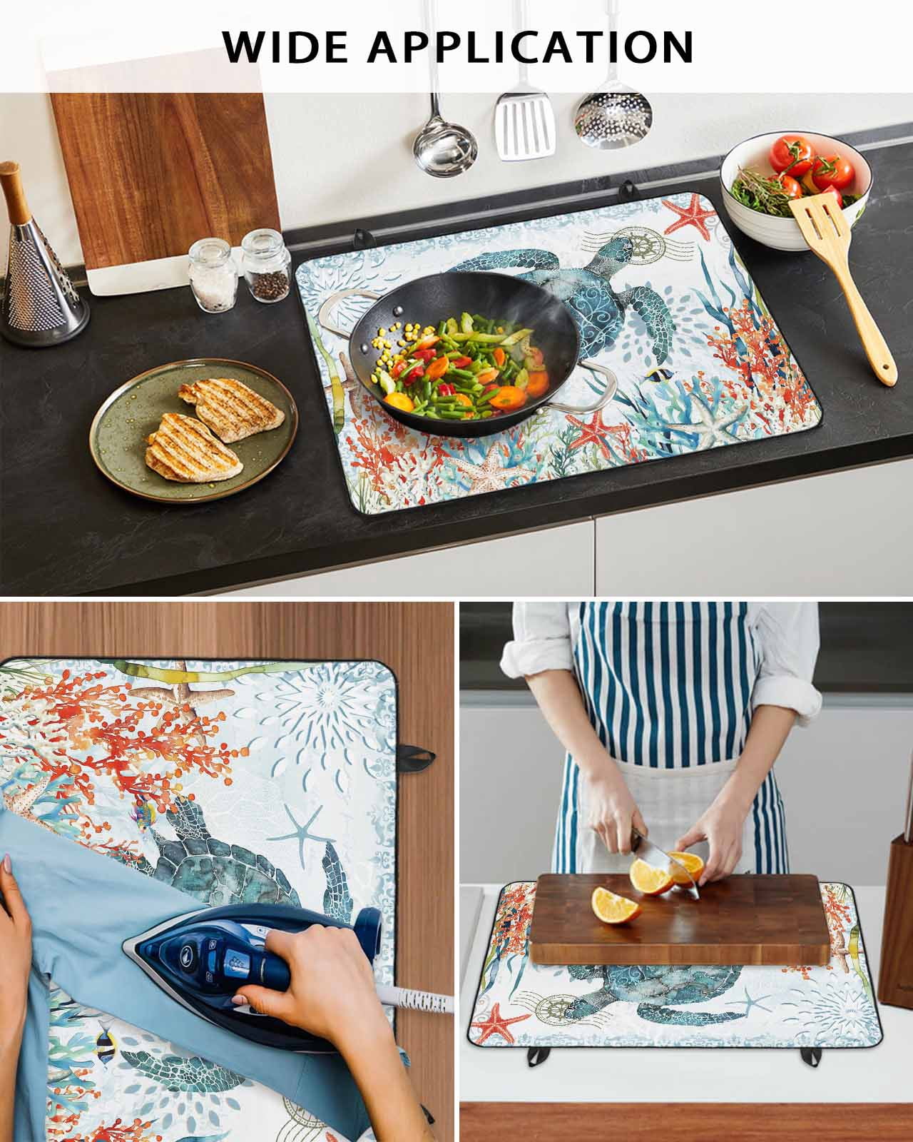 nqOlkjepod Large Induction Cooktop Protector Mat 36"x21", Coastal Turtle Stove Top Covers for Electric Stove, Summer Beach Nautical Coral Starfish Stove Burner Cover Mats, Glass Top Stove Cover