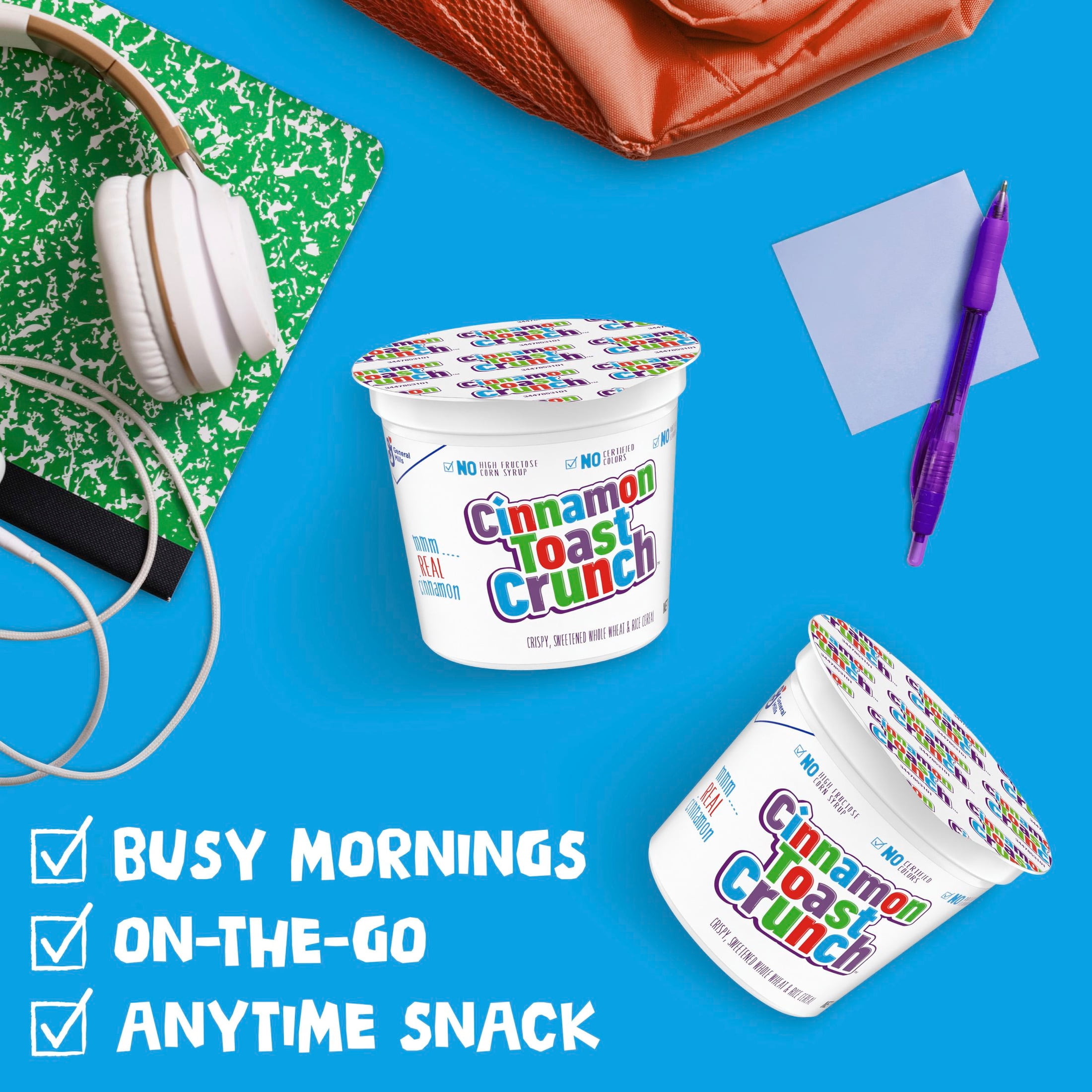 (4 pack) Cinnamon Toast Crunch Breakfast Cereal Cup, Single Serve Cereal, 2 oz
