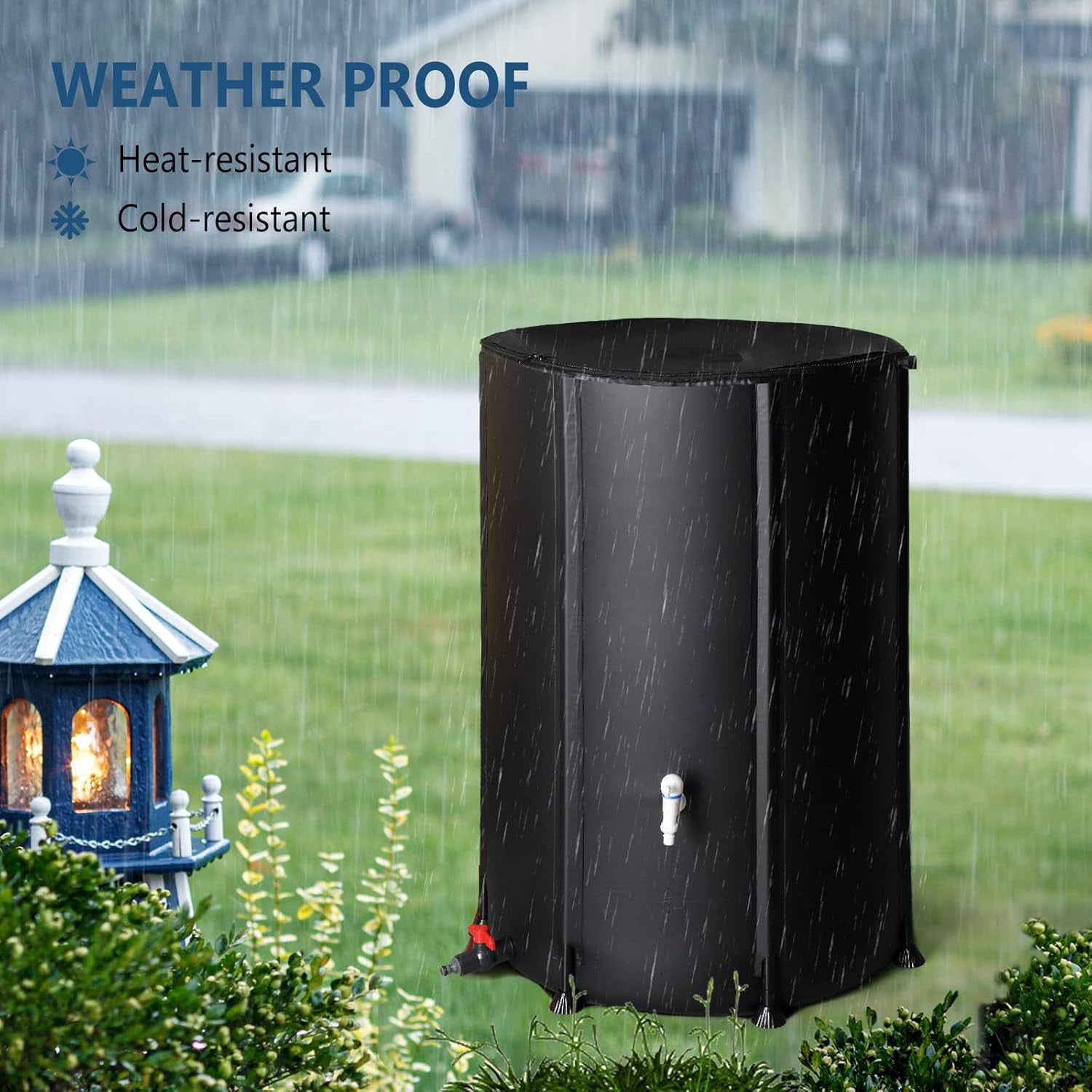 LINJH Upgraded 100 Gallon Collapsible Rain Barrel, Portable Water Storage Collection System, Weather Proof Sturdy Tank Catcher Container with Filter Spigot Overflow Kit Black