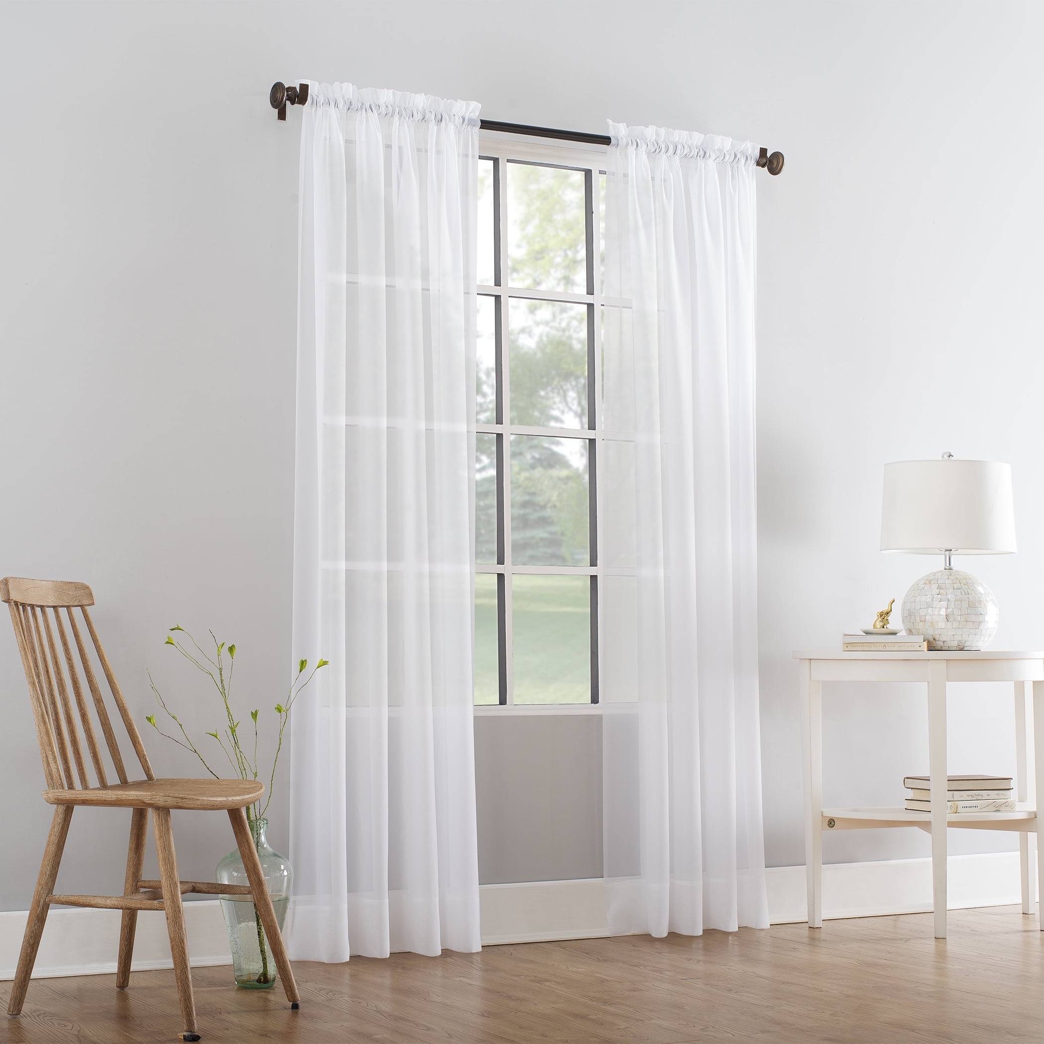 (2 pack) Mainstays Marjorie Sheer Voile Curtain, Single Panel, 59"w x 84"l, White