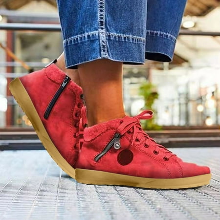 

Gubotare Snow Boots For Women Wedge Booties for Women with Heel Hidden Wedge Boots Ankle Boots Wedge Booties Red 6.50