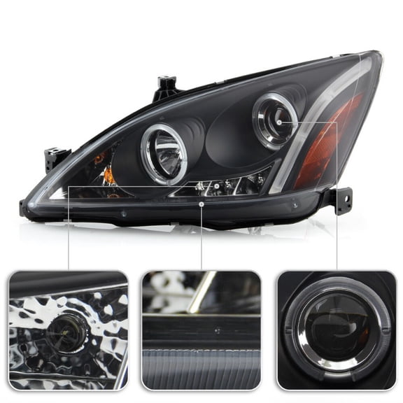 For Black 2003-2007 Honda Accord LED Dual Halo Projector Headlights Left Right