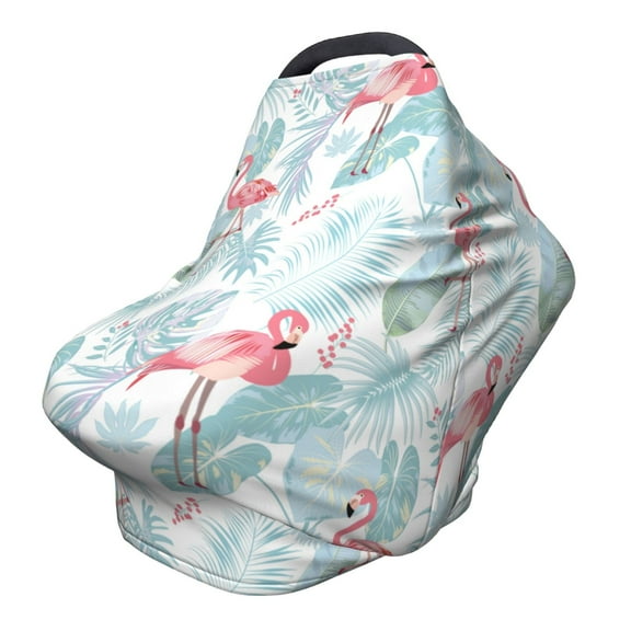 Fotbe Tropical Flamingo Pattern Car Seat Covers for Babies, Nursing Breastfeeding Cover Infant Carseat Canopy, Soft Stretchy Carrier Cover