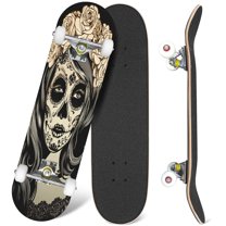 31'' Complete Skateboard 7 Layer Canadian Maple Double Kick Deck Skateboards Sugar skull girl Skate Board for Beginner Adult Gifts