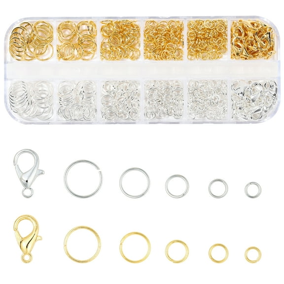 KOPOX 5 Sizes Silver and Gold Open Jump Rings, 500PCS O Rings and Lobster Clasps, Small and Large Jump Rings for Jewelry Making and Keychains