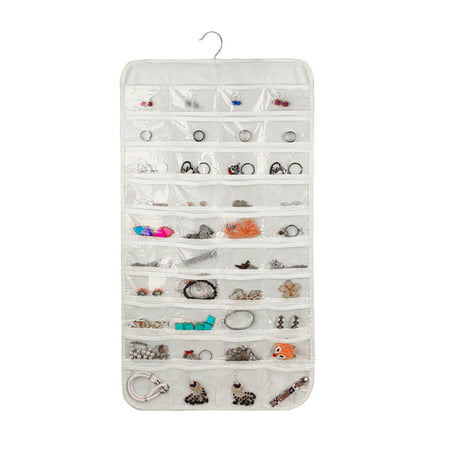 80 Pocket Double Side Hanging Jewelry Organizer Accessories Holder Storage Bag
