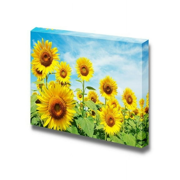 wall26 - Canvas Prints Wall Art - Sunflower Field under Sunny Sky | Modern Wall Decor/Home Decoration Stretched Gallery Canvas Wrap Giclee Print. Ready to Hang - 12" x 18"