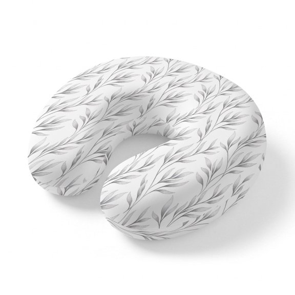 Neck Pillow for Travel,Gray Botanical Leaves Sketch Memory Foam U Shaped Pillows,Portable Headrest Watercolor Farm Leaf Plant Neck Head Support Cushion for Home Office Car Airplane Sleeping