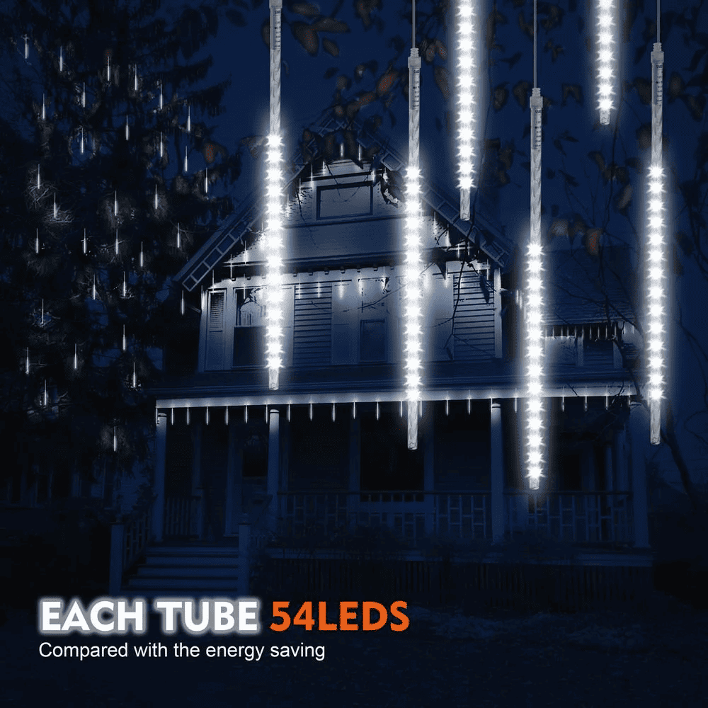 50cm 394 LED Meteor Shower Lights – 8 Tube Rain Drops, Waterproof, Corded, For Christmas & Parties