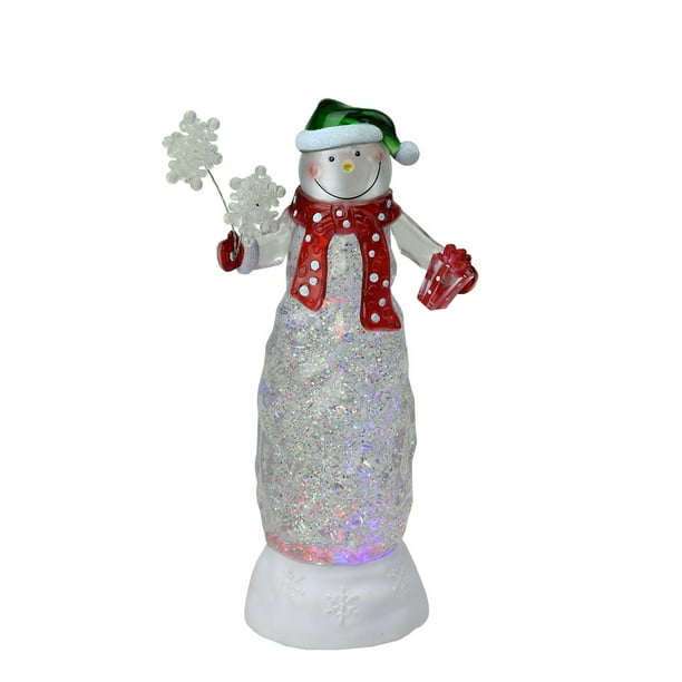 11Â” Swirling Glitter LED Lighted Snowman with Gifts Table Top