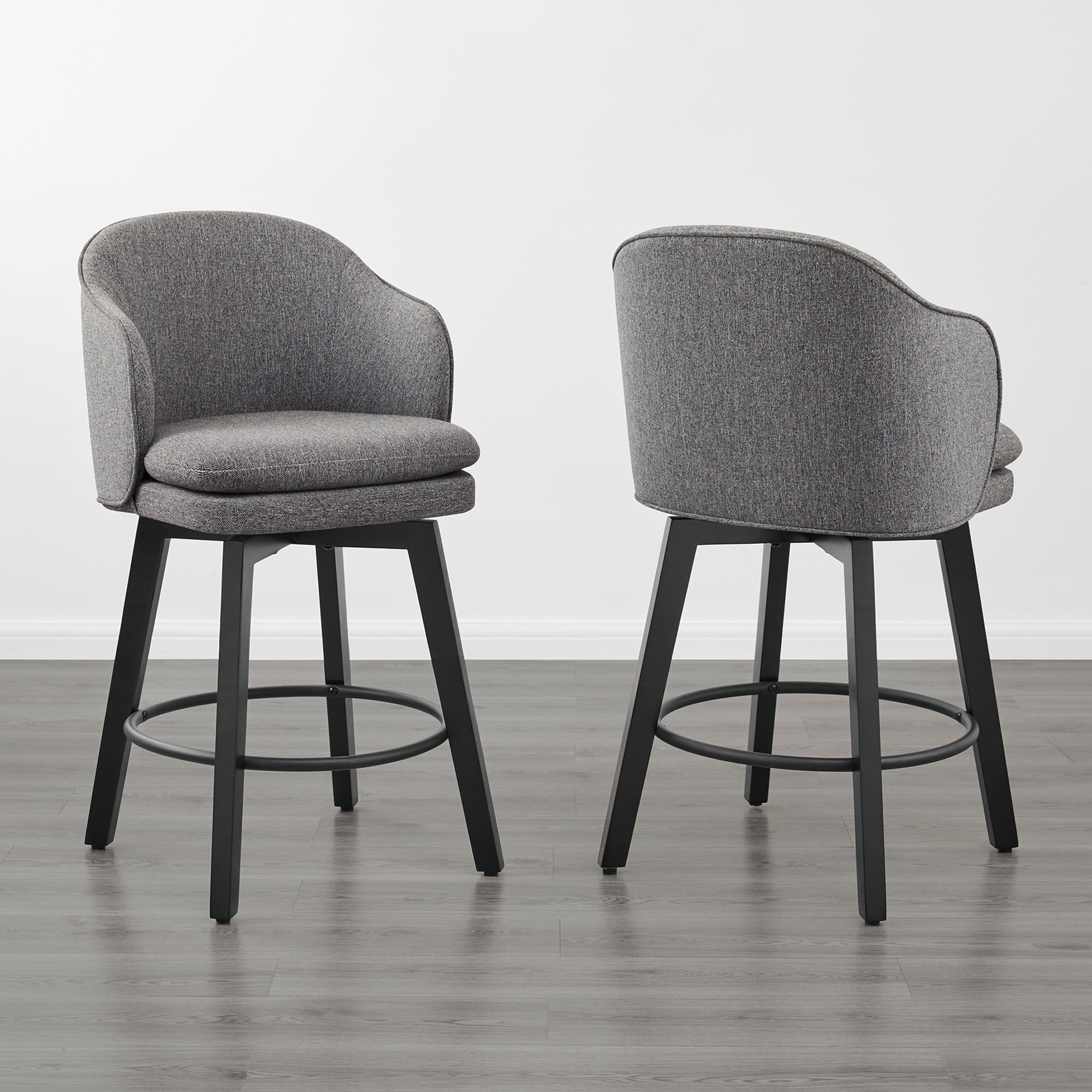 Spruce & Spring Counter Height Swivel Bar Stool with Curved Back and Arms Set of 2, Grey, Fabric