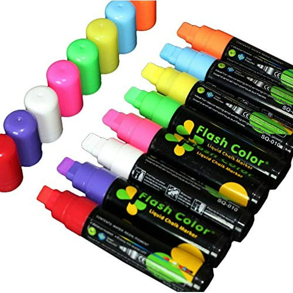 Chris-Wang Marqueurs à Craie Liquide 10MM Jumbo, Couleurs Vibrantes Effaçables, Adaptés aux Enfants, à Utiliser sur les Étiquettes Windows/miroirs/Led Writing Board/Whiteboard/Chalkboard - Lot de 8