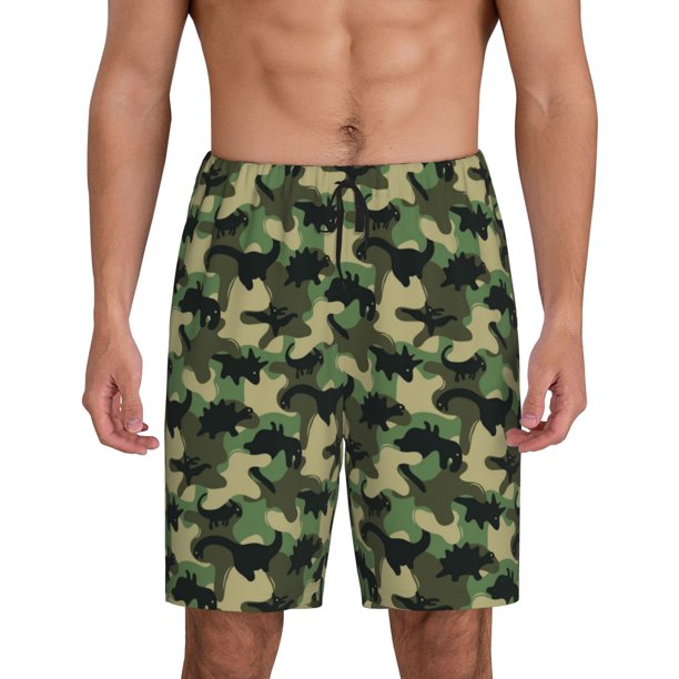 Fotbe Camouflage Dinosaur Pantalones Cortos de Pijama para Hombre, Ropa de Dormir, Pantalones de Pijama Cortos para Hombre-3X-Large