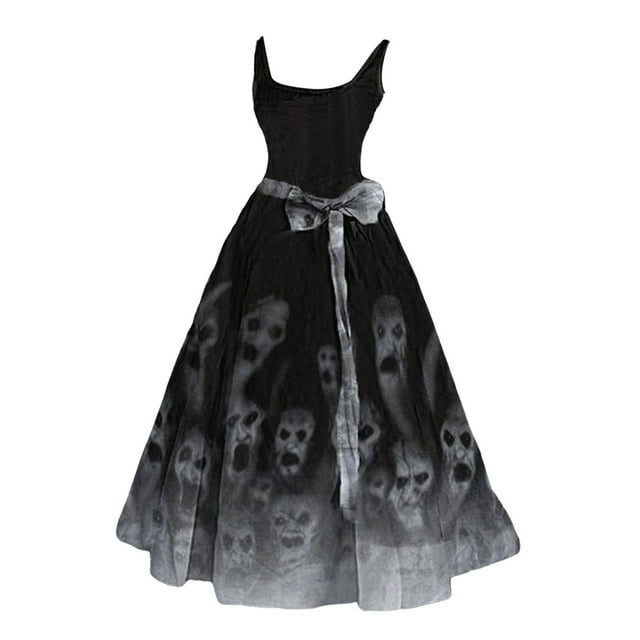 Robe Formelle pour Femmes Halloween pour Femmes Robe Évasée à Imprimé Robe Tunique Sans Manches Robes d'Invitée de Mariage