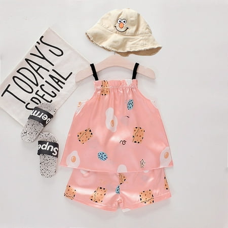 

THE WILD Casual Pretty Girls Suspender Printed Pajama Top And Shorts Two Piece Set